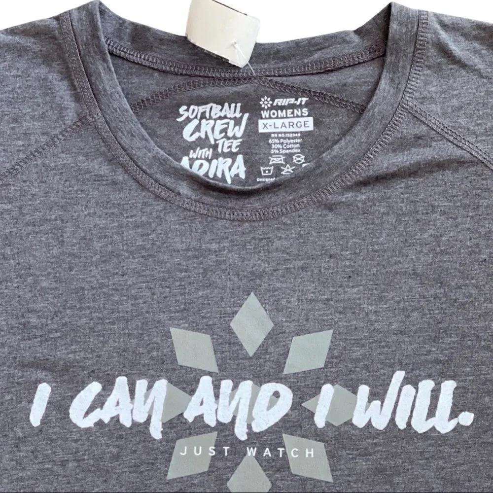 Gray “Rip It” Women's X-Large Softball T-Shirt • NWT